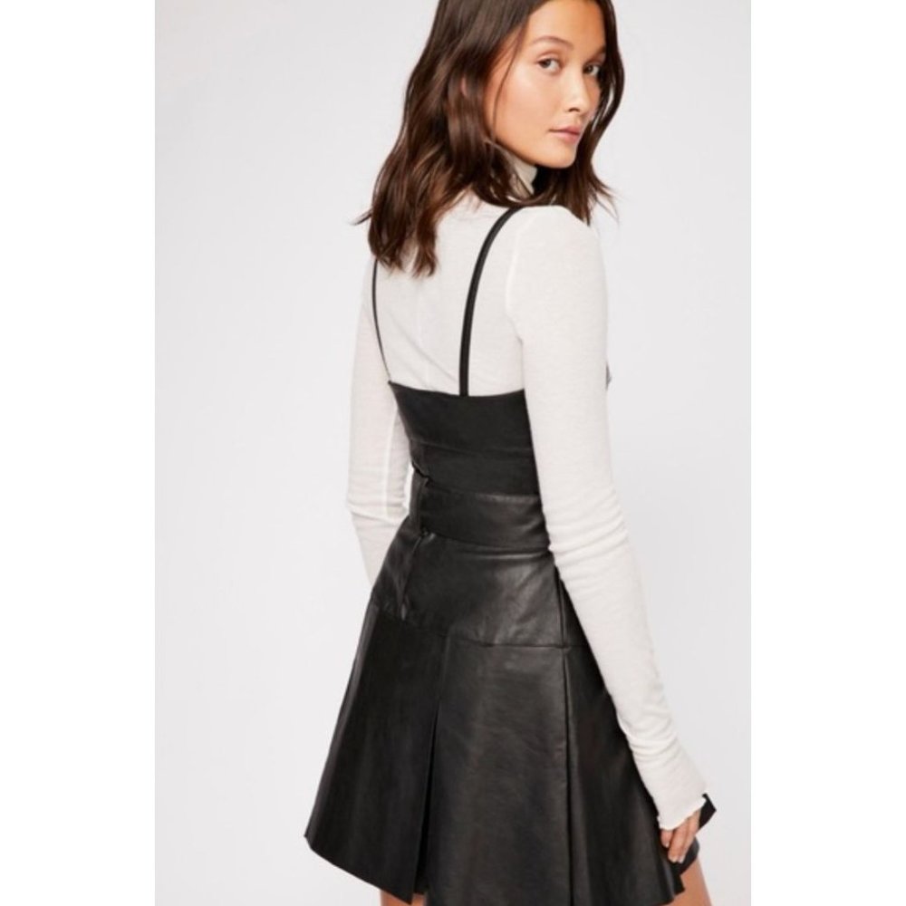 Free People Black Faux Leather Mini Dress with Straps